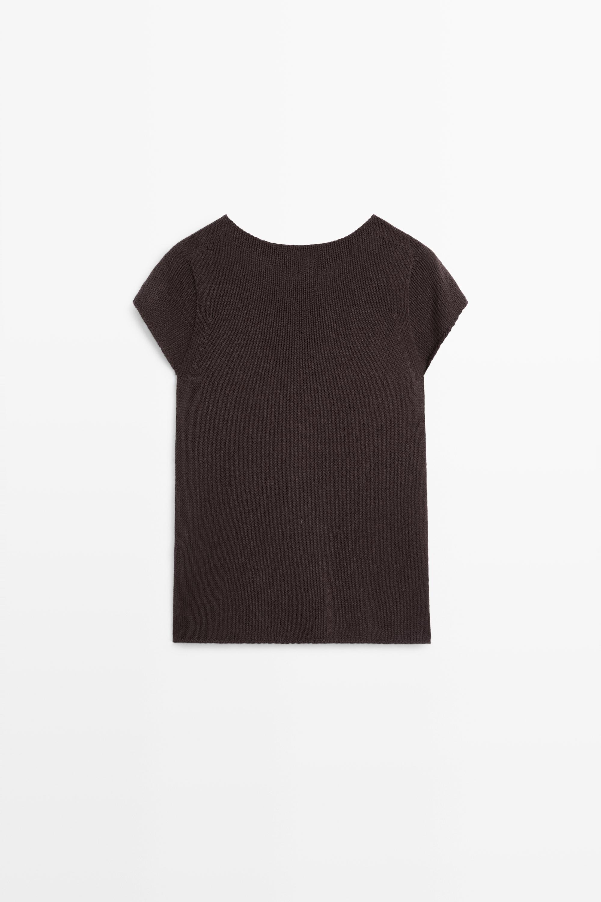 Cotton blend short sleeve knit sweater